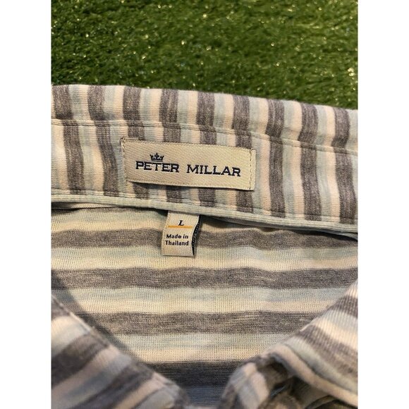Peter Millar shirt mens large gray white golf polo short sleeve thin lyocell 6 - Picture 3 of 10